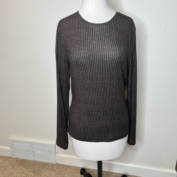 Vince Brushed Tencel Check Long sleeve Knit Top M - Picture 2 of 9